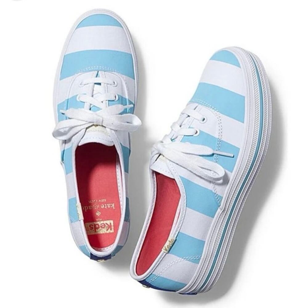 Keds X Kate Spade Cabana Stripe‎ Platform Sneakers Women 7 White Blue Nautical
